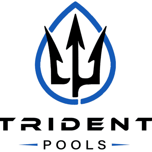 Trident Pools official logo featuring a black trident inside a blue water droplet.