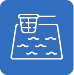 Pool maintenance icon featuring a skimmer net over water, representing Trident Pool Solutions' commitment to custom maintenance plans and eco-friendly pool services.