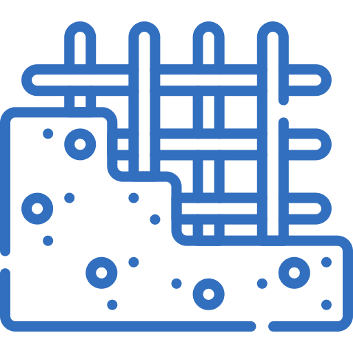 A white line-art icon showing the outline of a floor plan with rooms, overlaid by a curved line that ends in a loop or chain link, set against a transparent background.