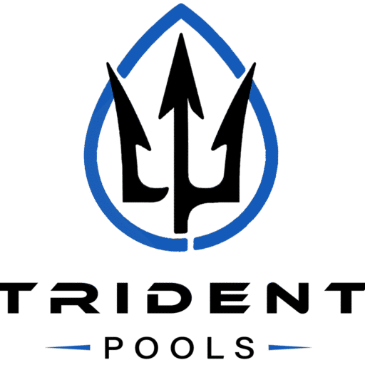 Trident Pools official logo featuring a black trident inside a blue water droplet.