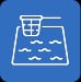 Pool maintenance icon featuring a skimmer net over water, representing Trident Pool Solutions' commitment to custom maintenance plans and eco-friendly pool services.