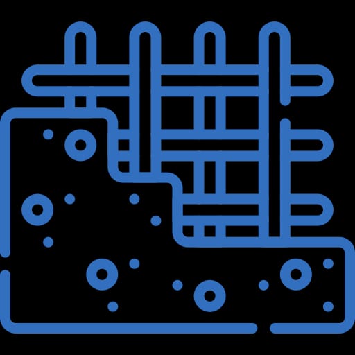Hard Surface Deck Remodeling 3 A White Line-Art Icon Showing The Outline Of A Floor Plan With Rooms, Overlaid By A Curved Line That Ends In A Loop Or Chain Link, Set Against A Transparent Background.