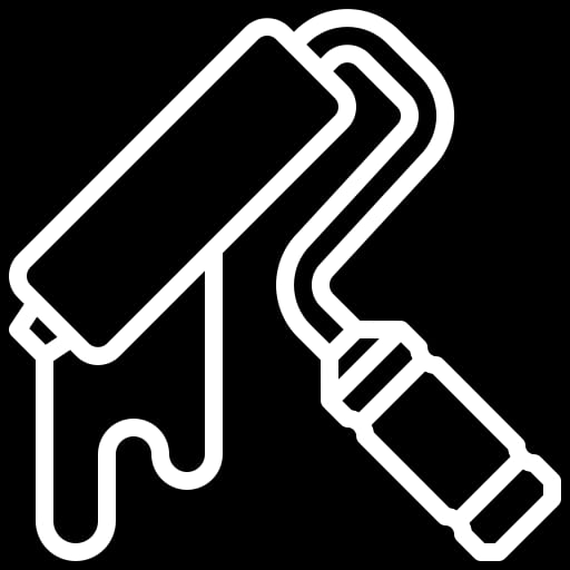 Pool Resurfacing Service 6 A White Line-Art Icon Depicting A Paint Roller On A Handle, With A Paint Drip Coming From The Roller, Set Against A Transparent Background.